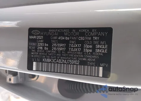 2022 Hyundai Kona Sel from USA, damaged, VIN KM8K3CAB2NU759102
